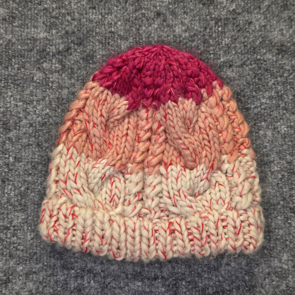 Shiraleah Hat Beanie Fitted Womens One Size Pink Ombre Chunky Knit Cable Winter